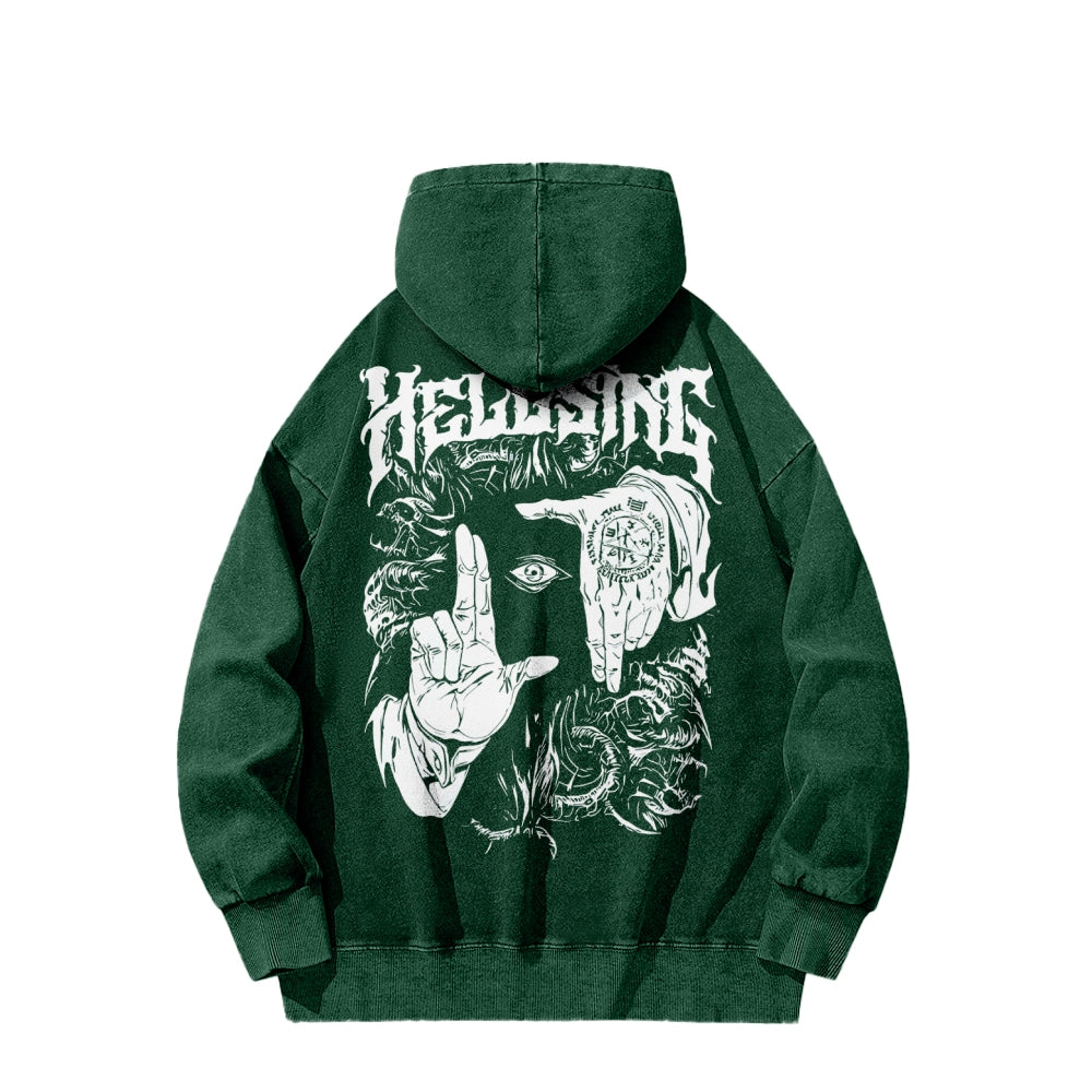 Alucard Hellsing Hand Signs Washed Hoodies