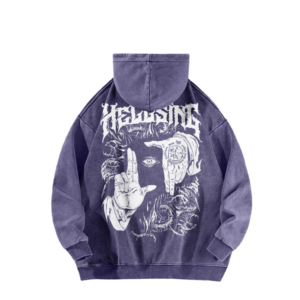 Alucard Hellsing Hand Signs Washed Hoodies