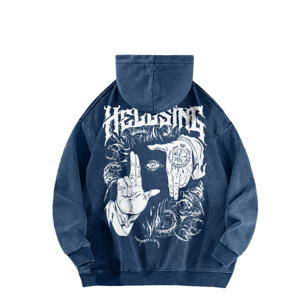 Alucard Hellsing Hand Signs Washed Hoodies