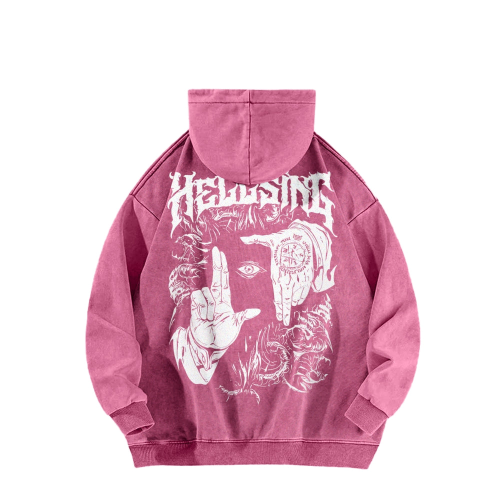 Alucard Hellsing Hand Signs Washed Hoodies