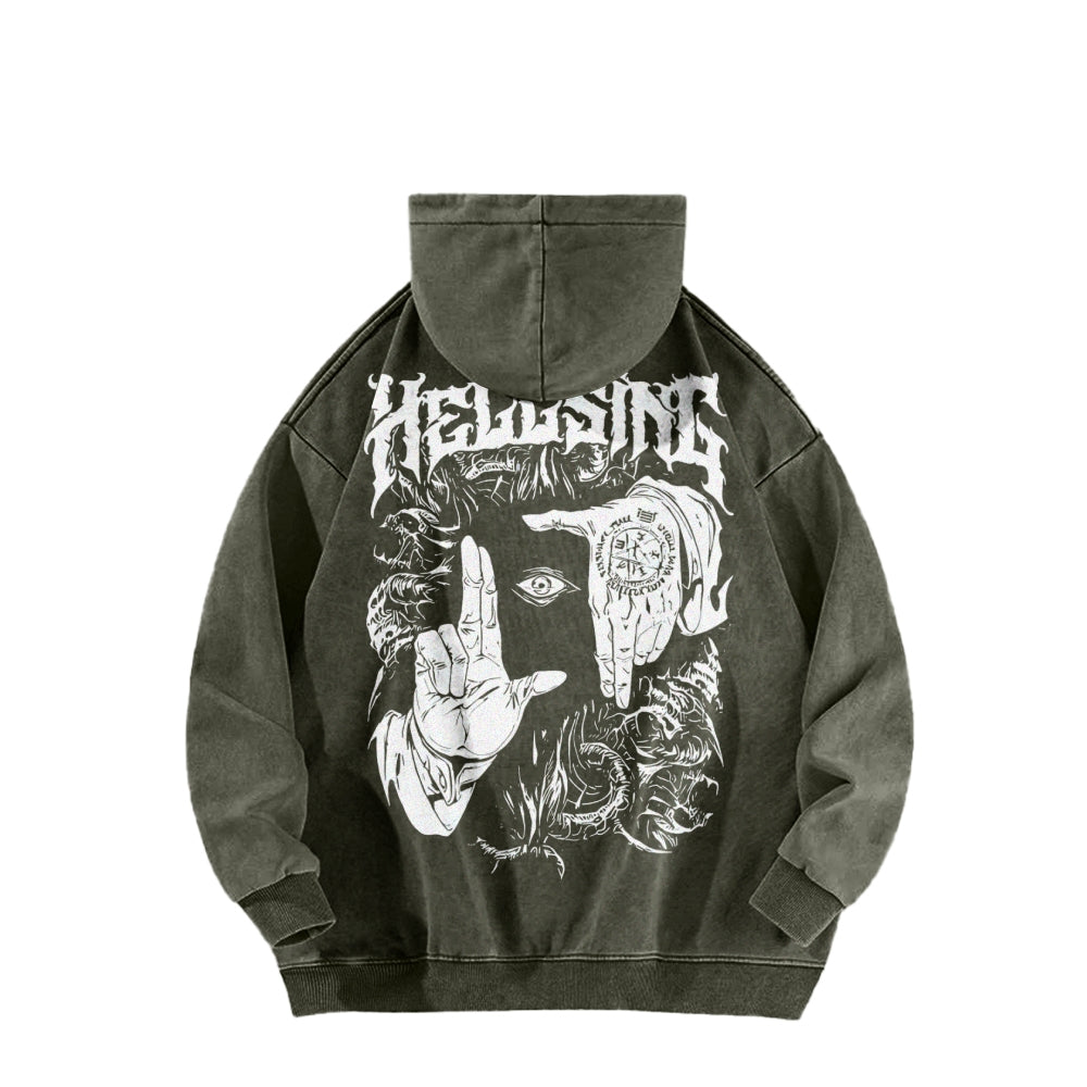 Alucard Hellsing Hand Signs Washed Hoodies
