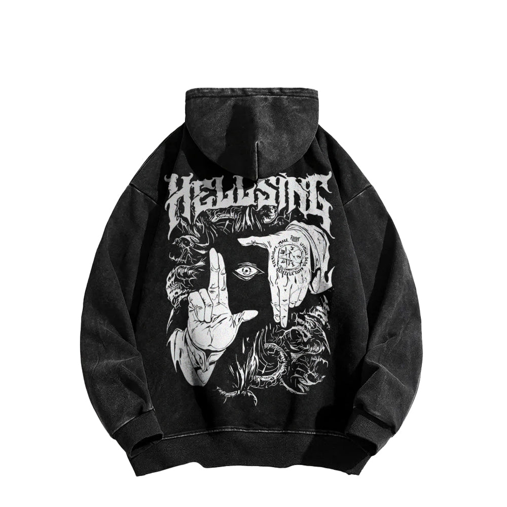 Alucard Hellsing Hand Signs Washed Hoodies