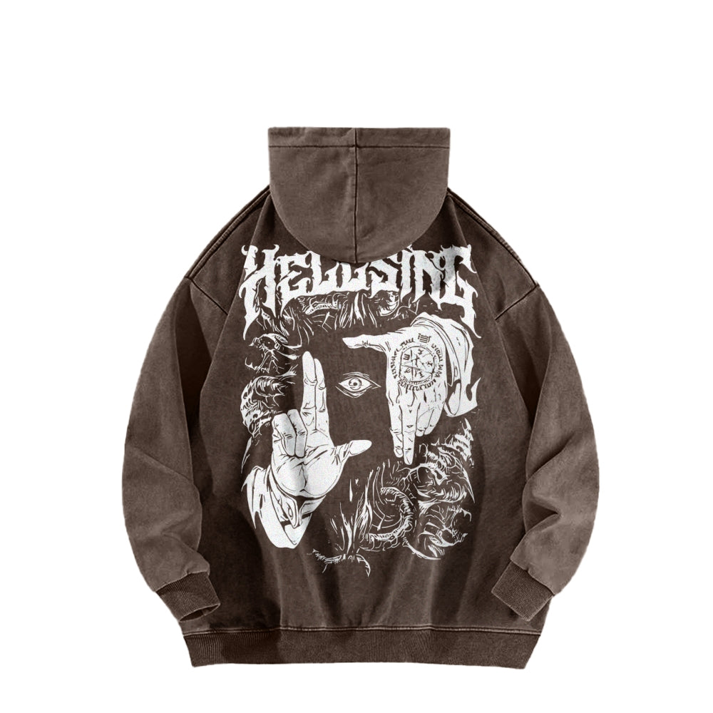 Alucard Hellsing Hand Signs Washed Hoodies