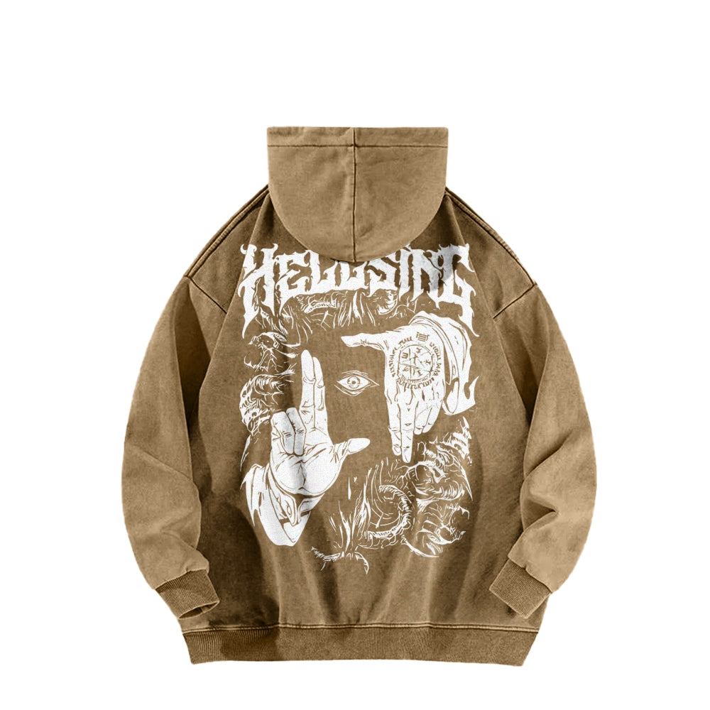 Alucard Hellsing Hand Signs Washed Hoodies