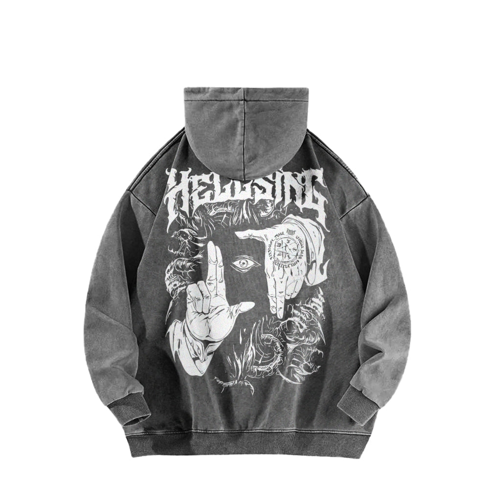 Alucard Hellsing Hand Signs Washed Hoodies
