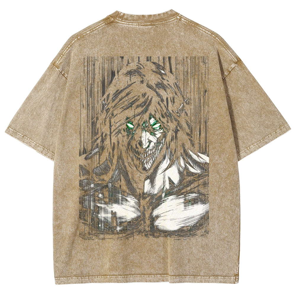 Attack On  Titan Eren Unisex Fit Washed T-Shirt