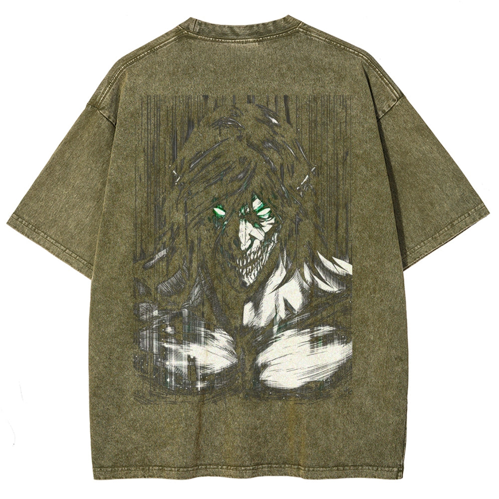 Attack On  Titan Eren Unisex Fit Washed T-Shirt