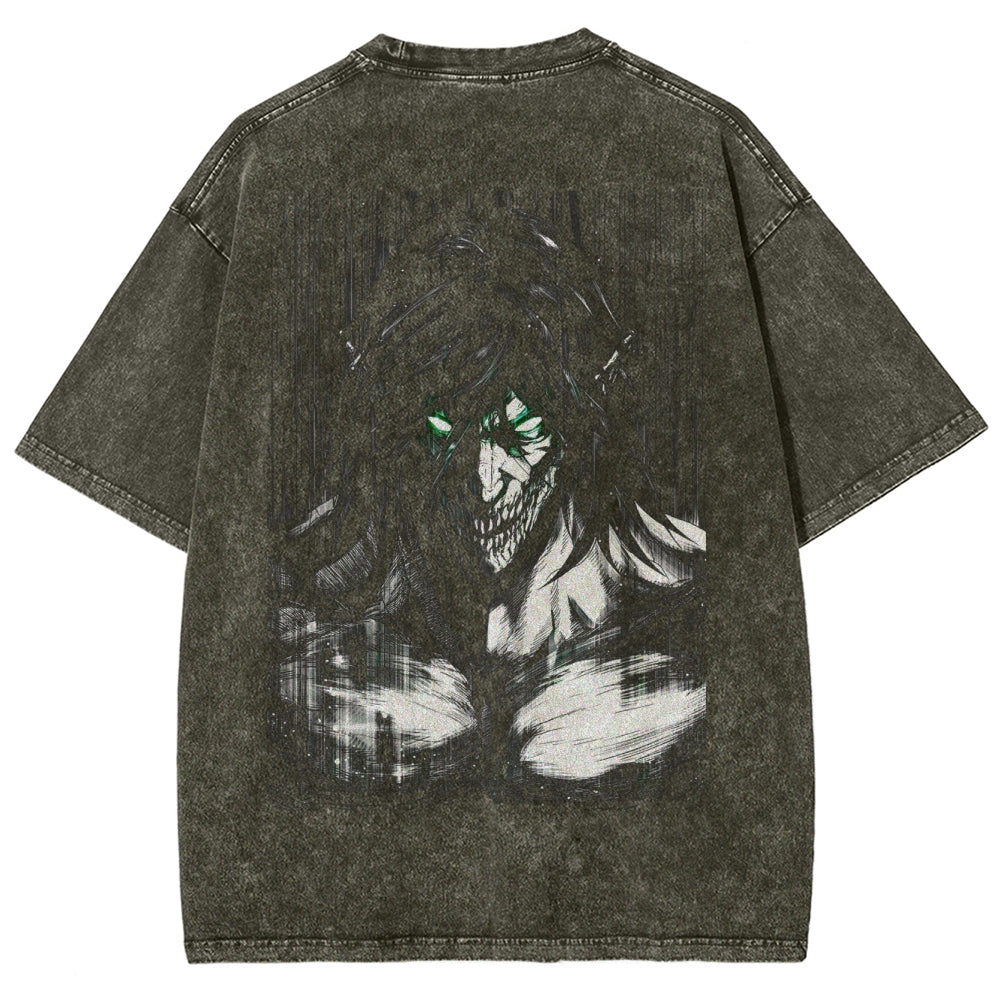 Attack On  Titan Eren Unisex Fit Washed T-Shirt