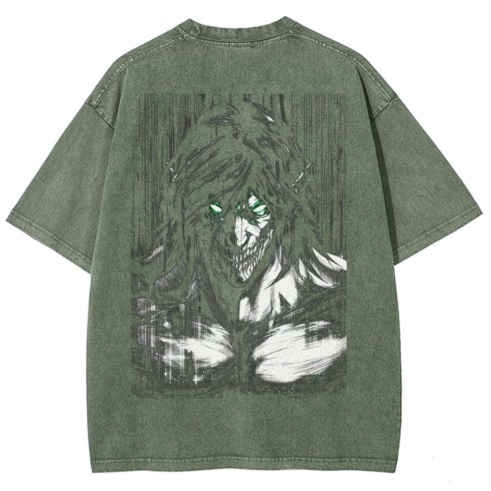 Attack On  Titan Eren Unisex Fit Washed T-Shirt