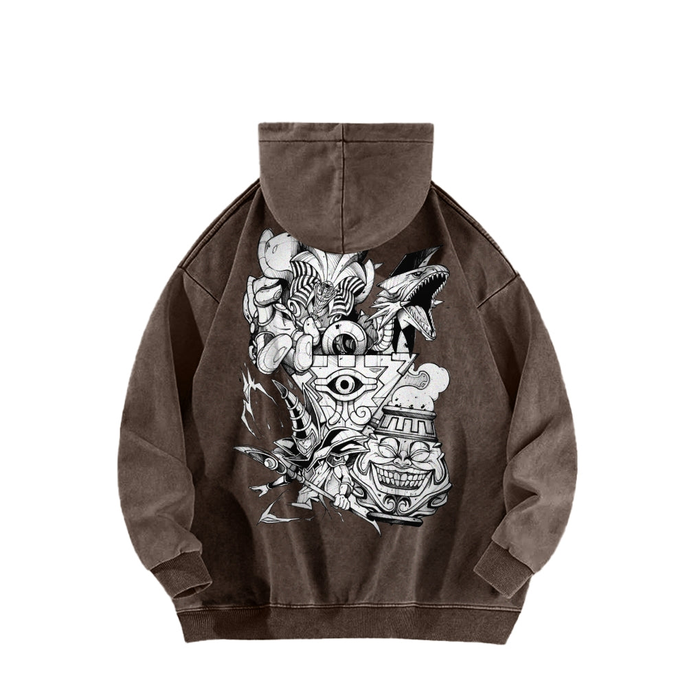 Yu-Gi-Oh! Casual Washed Hoodies Streetwear