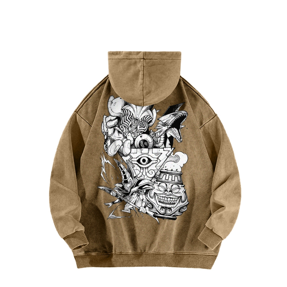 Yu-Gi-Oh! Casual Washed Hoodies Streetwear