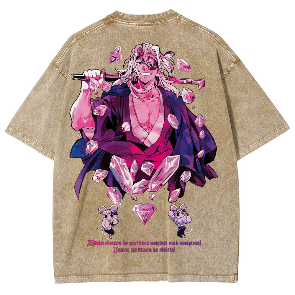 Gurren lagann Demon Slayer Uzui Tengen Unisex Fit Washed T-Shirt 2504004051