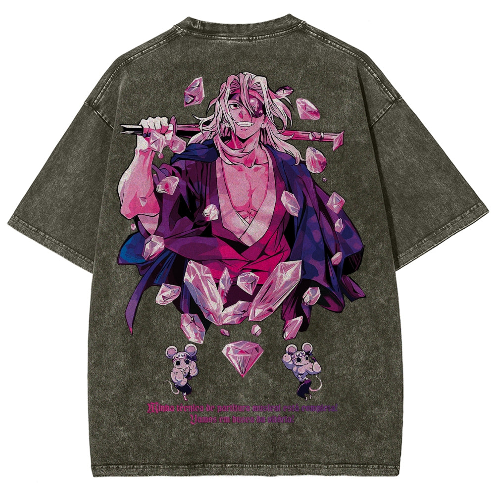 Gurren lagann Demon Slayer Uzui Tengen Unisex Fit Washed T-Shirt 2504004051