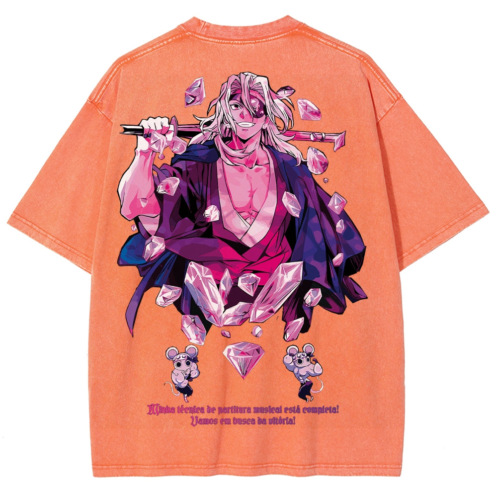 Gurren lagann Demon Slayer Uzui Tengen Unisex Fit Washed T-Shirt 2504004051