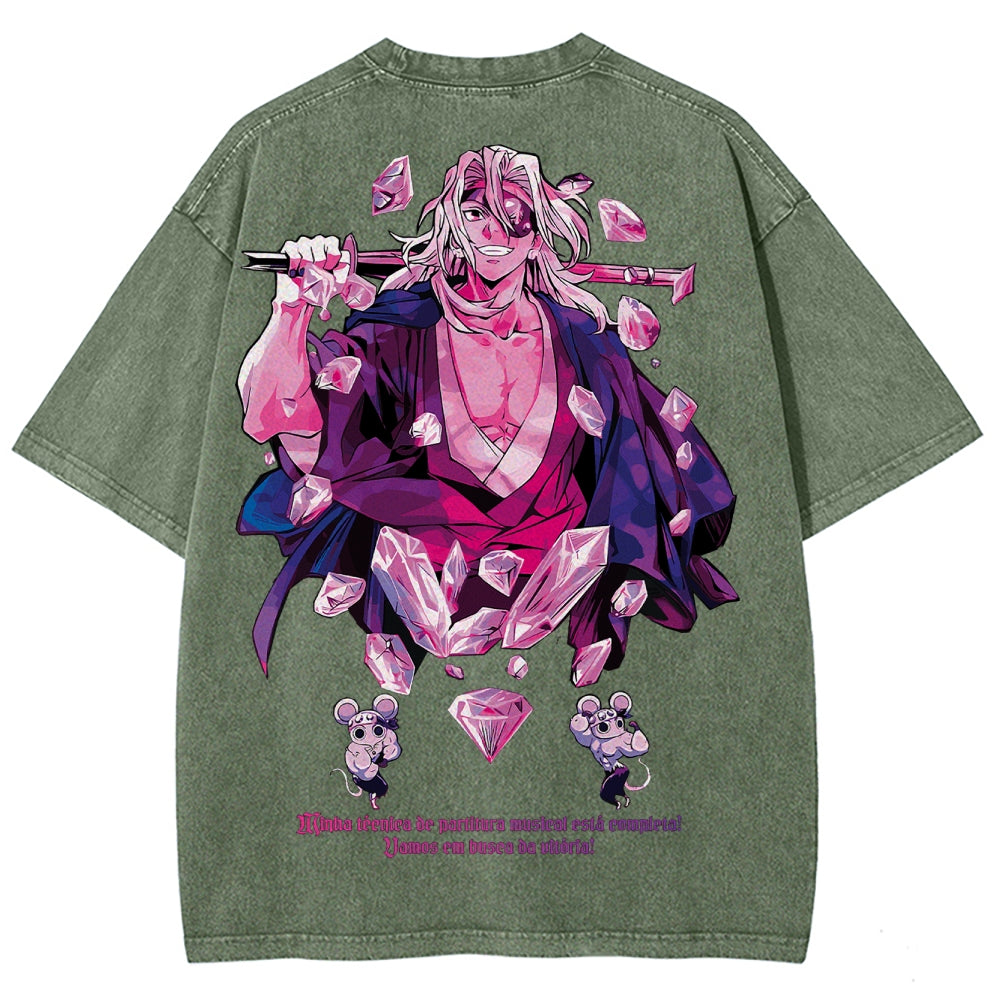 Gurren lagann Demon Slayer Uzui Tengen Unisex Fit Washed T-Shirt 2504004051