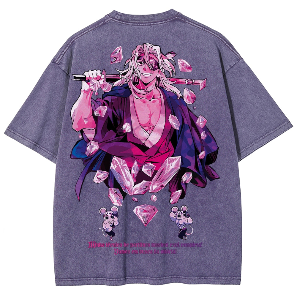Gurren lagann Demon Slayer Uzui Tengen Unisex Fit Washed T-Shirt 2504004051