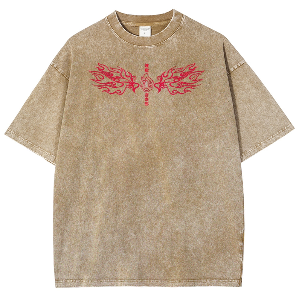 Demon Slayer Rengoku Kyoujurou Unisex Fit Washed T-Shirt 2504004054