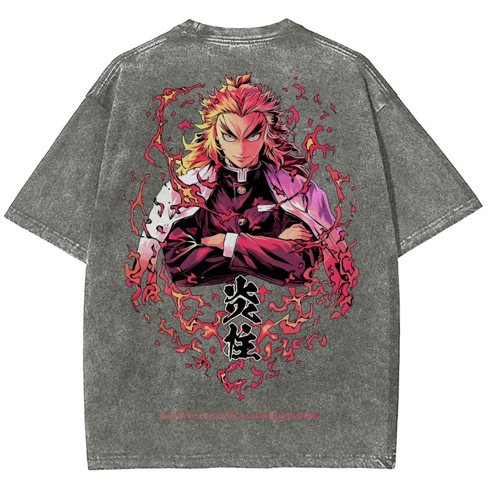 Demon Slayer Rengoku Kyoujurou Unisex Fit Washed T-Shirt 2504004054