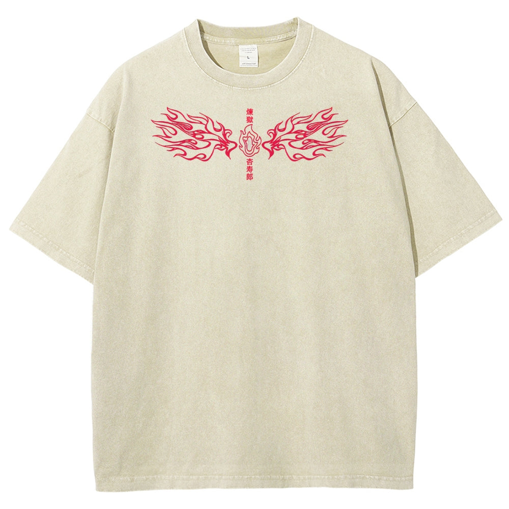 Demon Slayer Rengoku Kyoujurou Unisex Fit Washed T-Shirt 2504004054