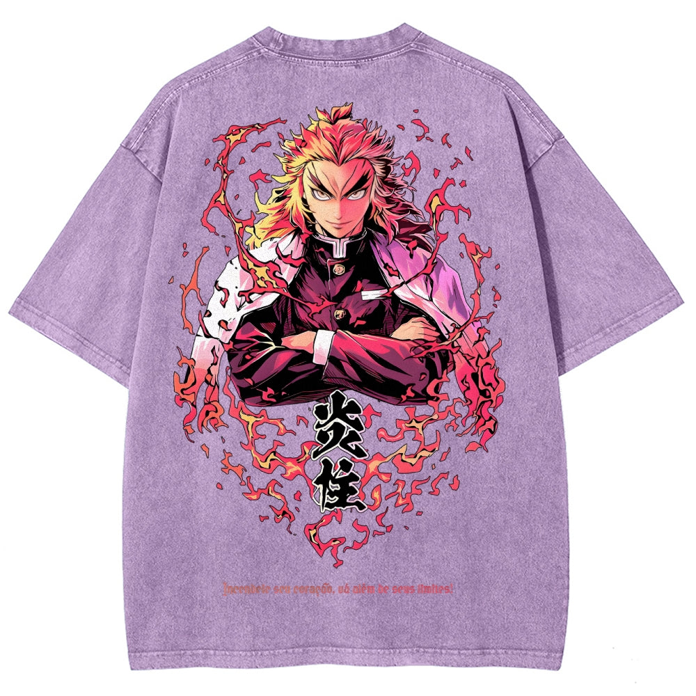 Demon Slayer Rengoku Kyoujurou Unisex Fit Washed T-Shirt 2504004054