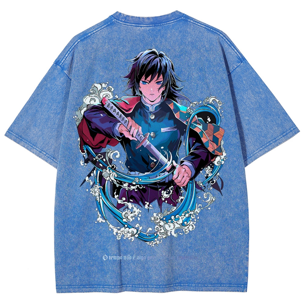Demon Slayer Tomioka Giyuu Unisex Fit Washed T-Shirt 2504004056
