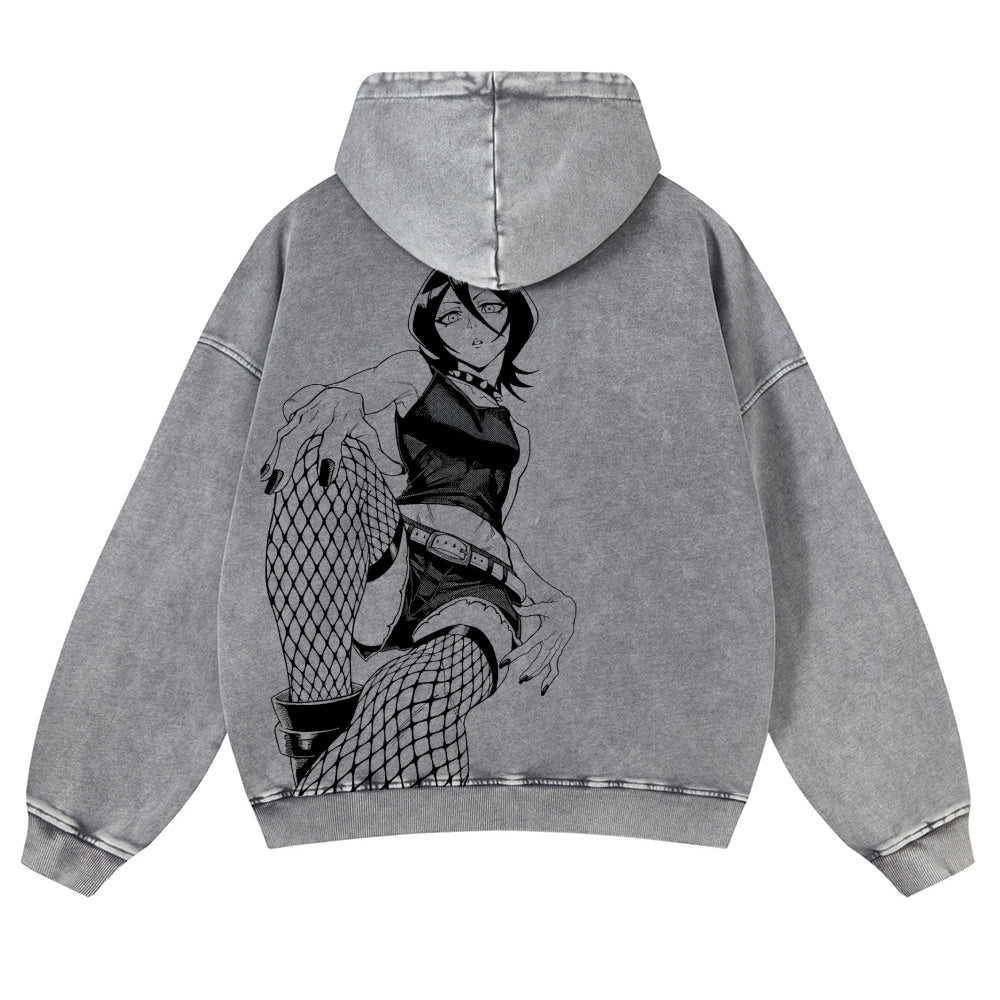 Bleach Vintage Rukia Kuchiki  Casual Washed Hoodies 2506023923