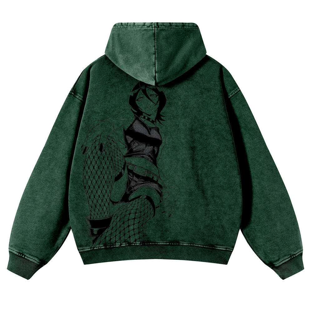 Bleach Vintage Rukia Kuchiki  Casual Washed Hoodies 2506023923
