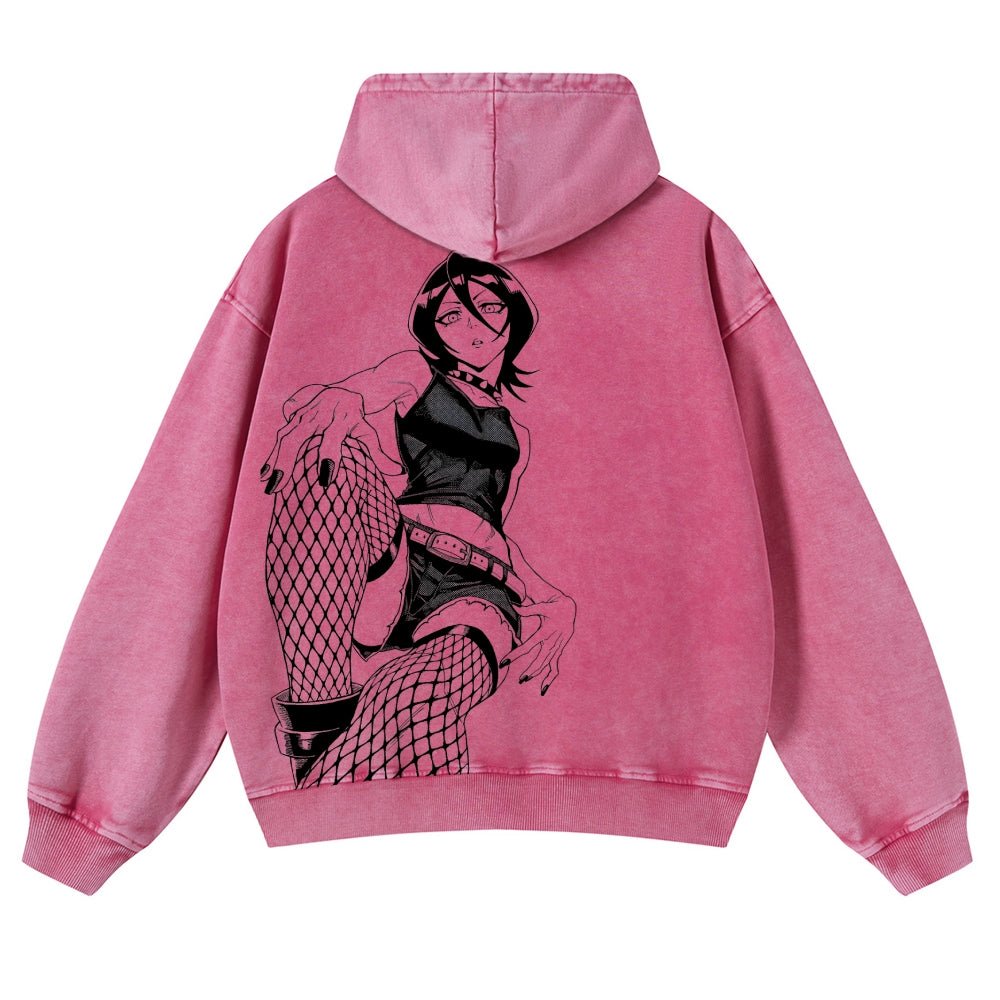 Bleach Vintage Rukia Kuchiki  Casual Washed Hoodies 2506023923