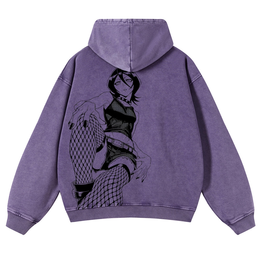 Bleach Vintage Rukia Kuchiki  Casual Washed Hoodies 2506023923