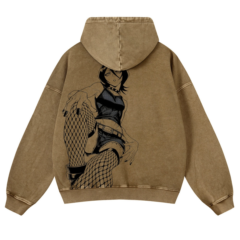 Bleach Vintage Rukia Kuchiki  Casual Washed Hoodies 2506023923