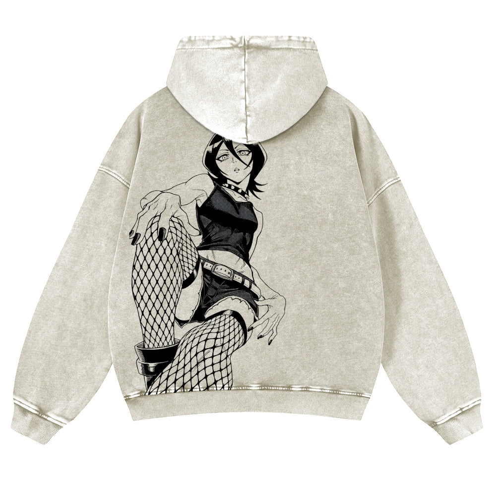 Bleach Vintage Rukia Kuchiki  Casual Washed Hoodies 2506023923