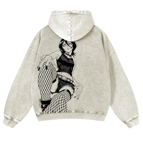 Bleach Vintage Rukia Kuchiki  Casual Washed Hoodies 2506023923