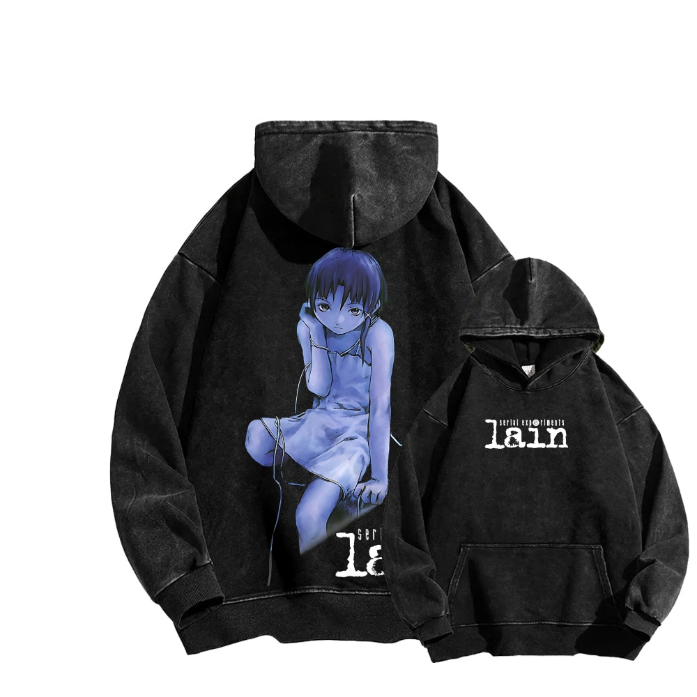Serial Experiments Lain Unisex Washed Hoodie 2601006191
