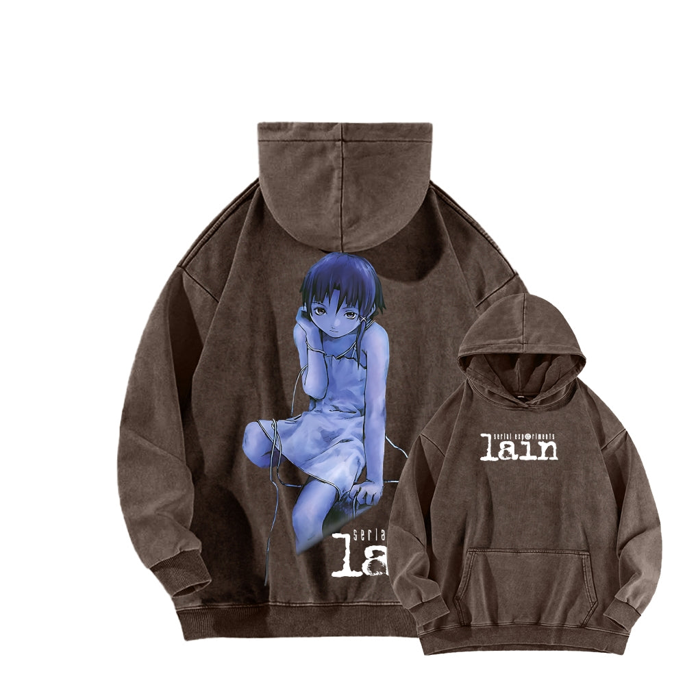 Serial Experiments Lain Unisex Washed Hoodie 2601006191