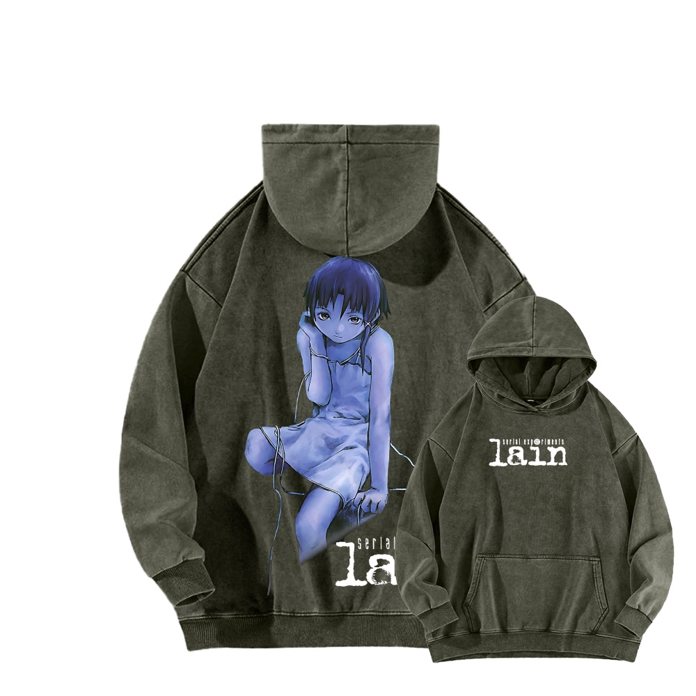 Serial Experiments Lain Unisex Washed Hoodie 2601006191