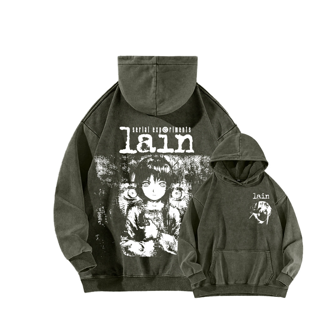 Serial Experiments Lain Unisex Washed Hoodie 2601006217