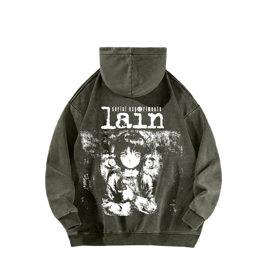 Serial Experiments Lain Unisex Washed Hoodie 2601006217
