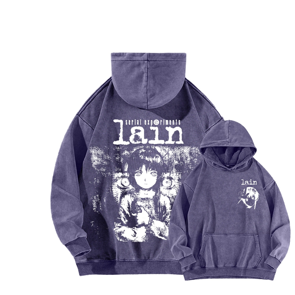 Serial Experiments Lain Unisex Washed Hoodie 2601006217