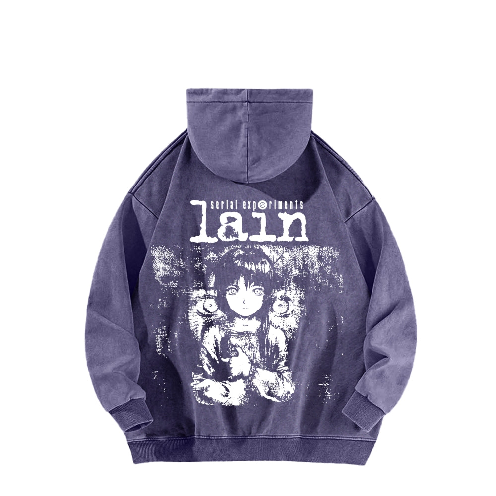 Serial Experiments Lain Unisex Washed Hoodie 2601006217