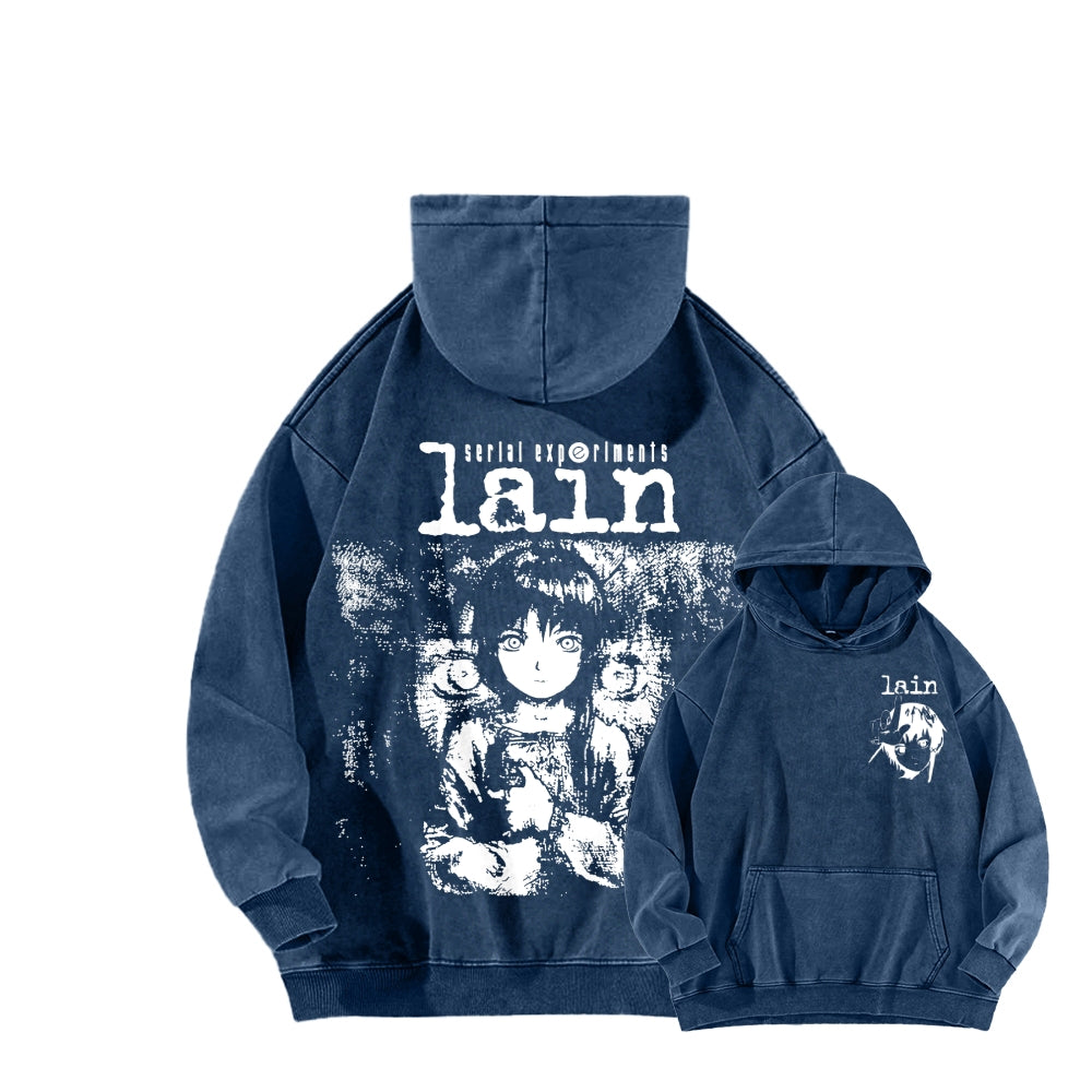 Serial Experiments Lain Unisex Washed Hoodie 2601006217