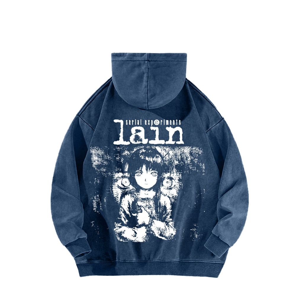 Serial Experiments Lain Unisex Washed Hoodie 2601006217