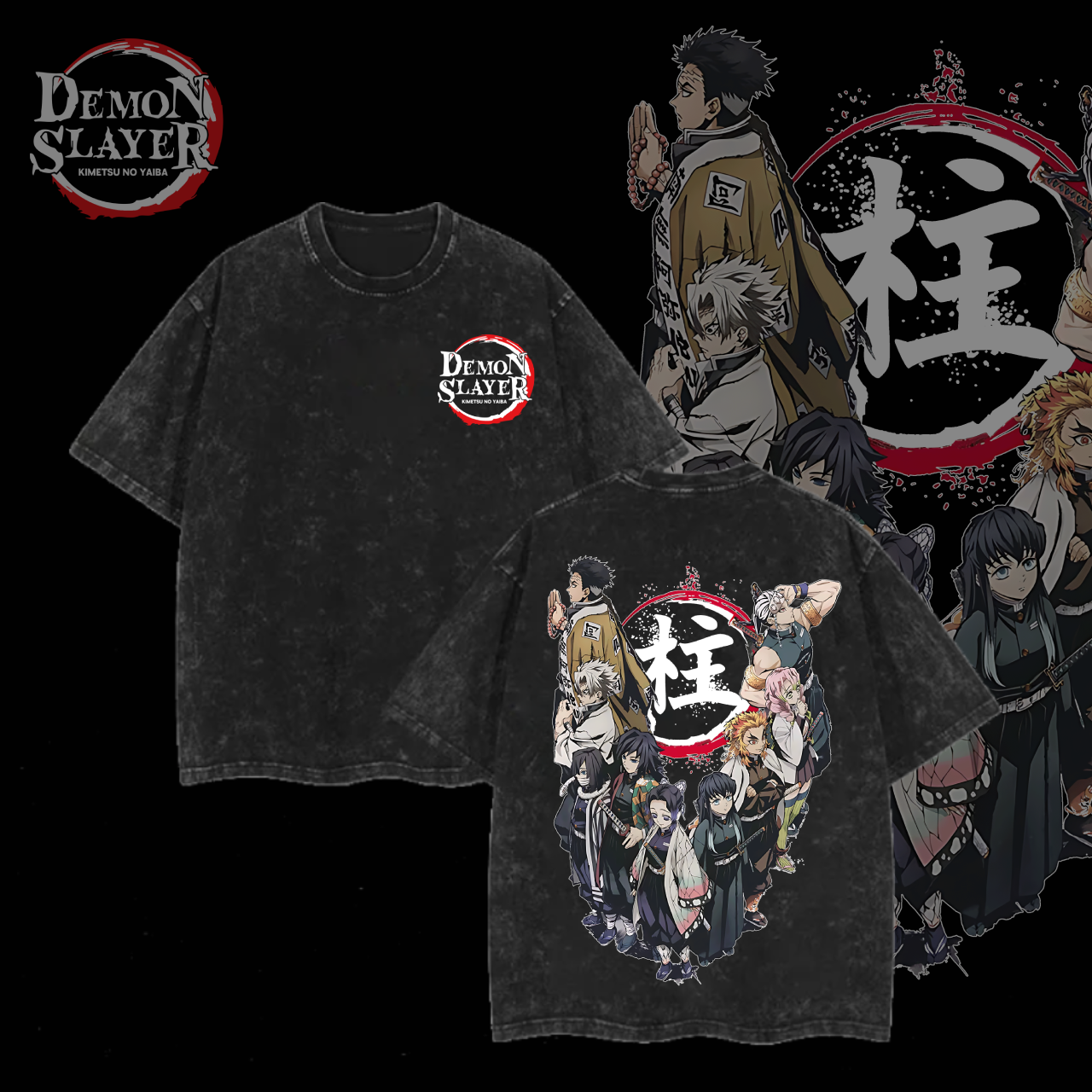 Hashira Demon Slayer Tee �?Rengoku, Giyu, Tengen, Obanai, Gyomei, Mitsuri Vintage Washed Oversized T-Shirt