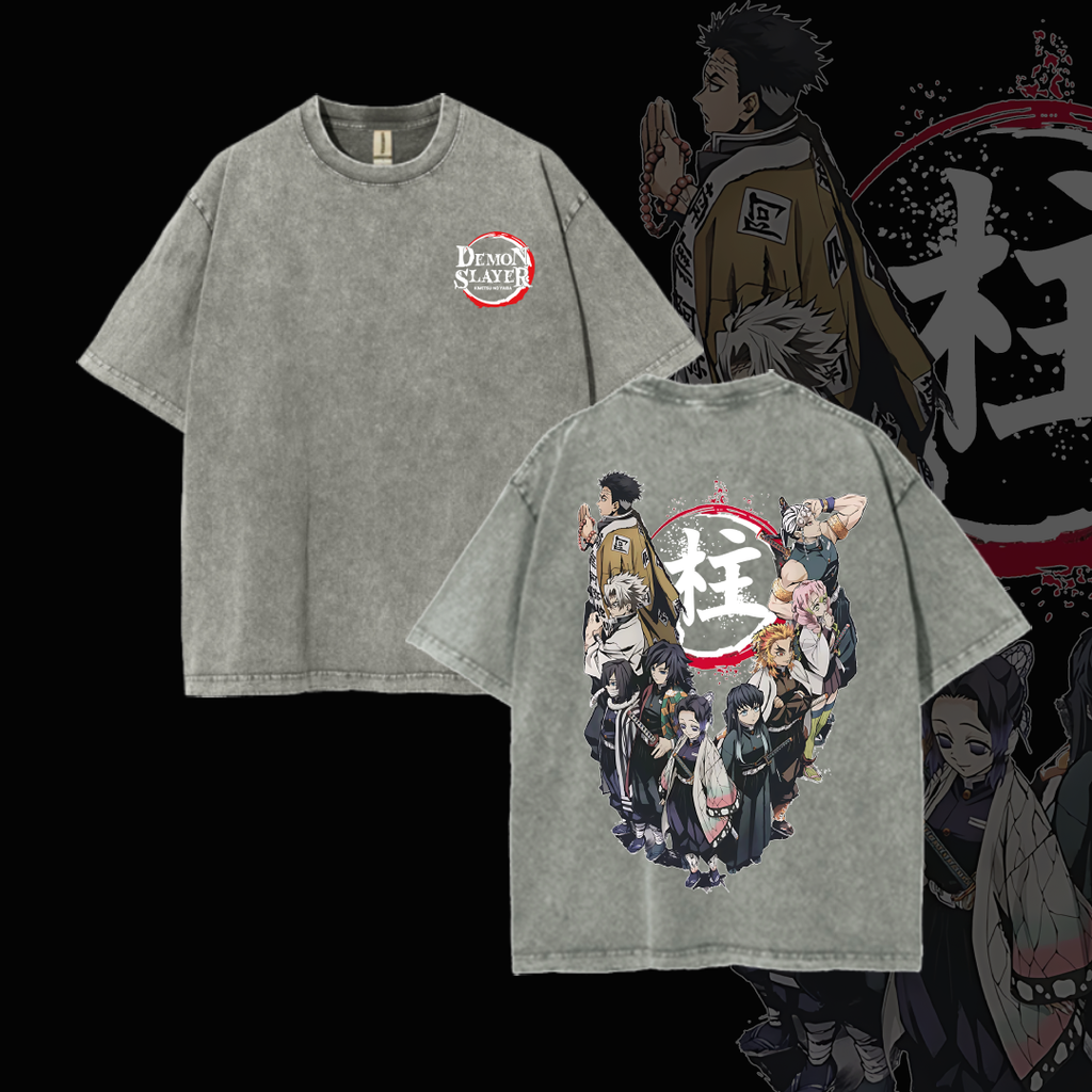 Hashira Demon Slayer Tee �?Rengoku, Giyu, Tengen, Obanai, Gyomei, Mitsuri Vintage Washed Oversized T-Shirt