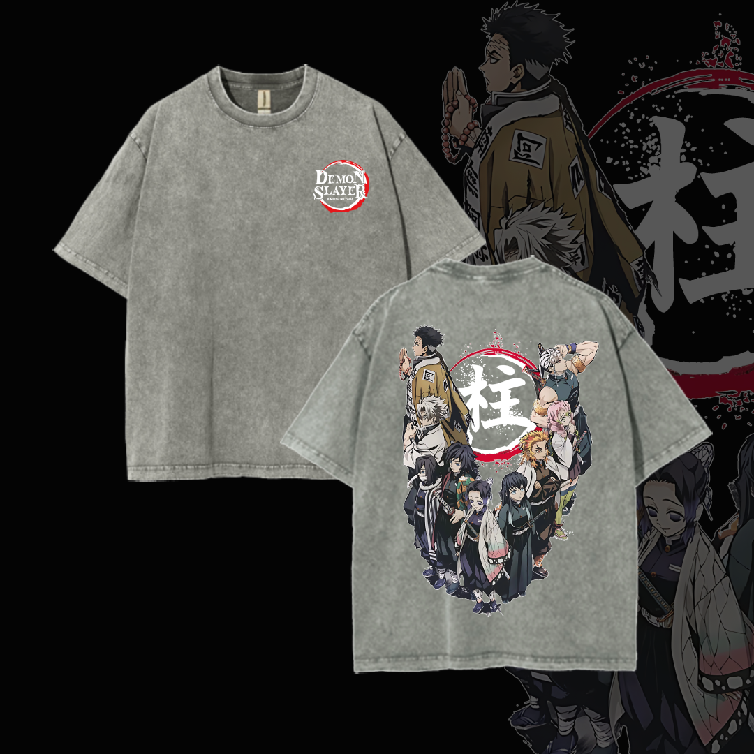 Hashira Demon Slayer Tee �?Rengoku, Giyu, Tengen, Obanai, Gyomei, Mitsuri Vintage Washed Oversized T-Shirt