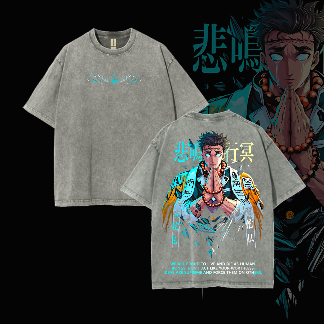 Hashira Demon Slayer Tee �?Rengoku, Giyu, Tengen, Obanai, Gyomei, Mitsuri Vintage Washed Oversized T-Shirt
