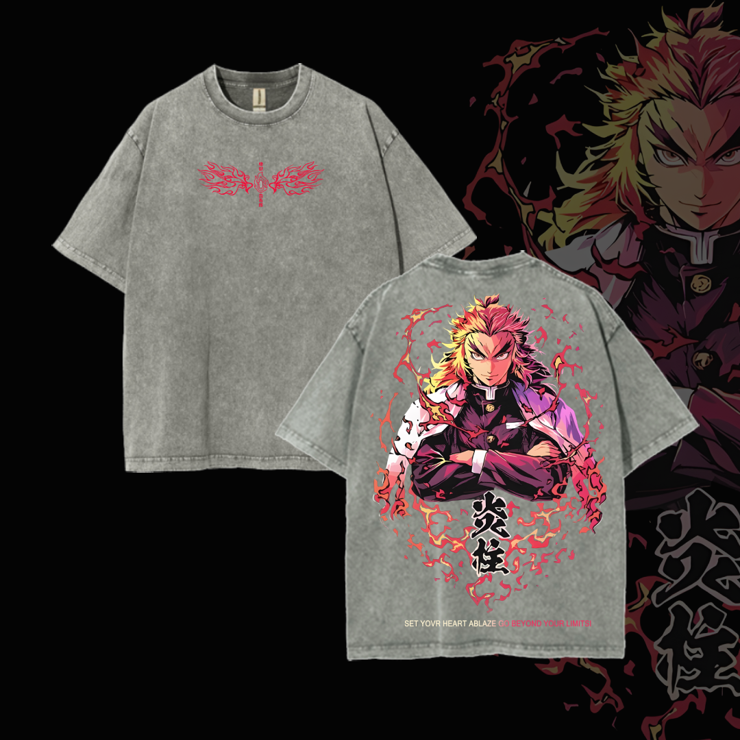 Hashira Demon Slayer Tee �?Rengoku, Giyu, Tengen, Obanai, Gyomei, Mitsuri Vintage Washed Oversized T-Shirt