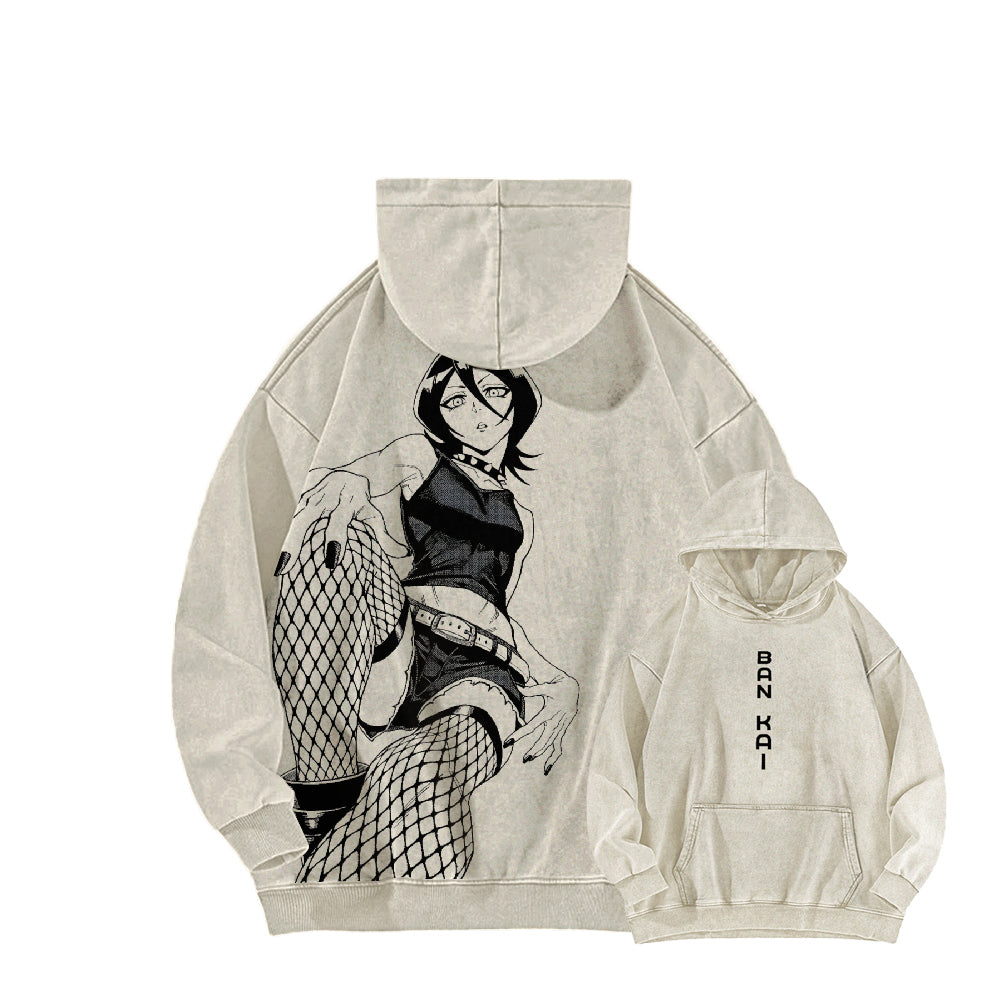 Bleach Vintage Rukia Kuchiki  Casual Washed Hoodies 2506023923