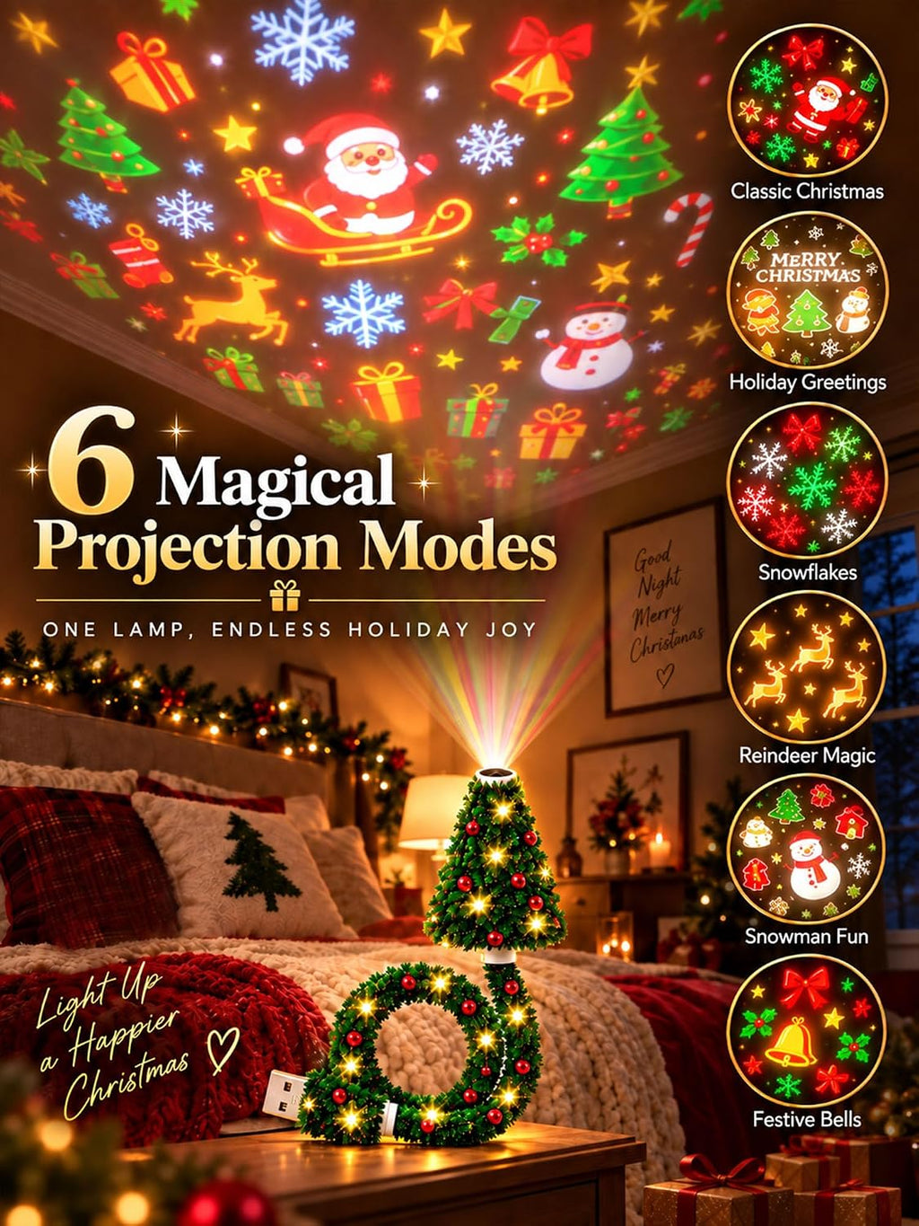 Plug and Play Hd USB Christmas Tree Projector with 6 Festive Scenes