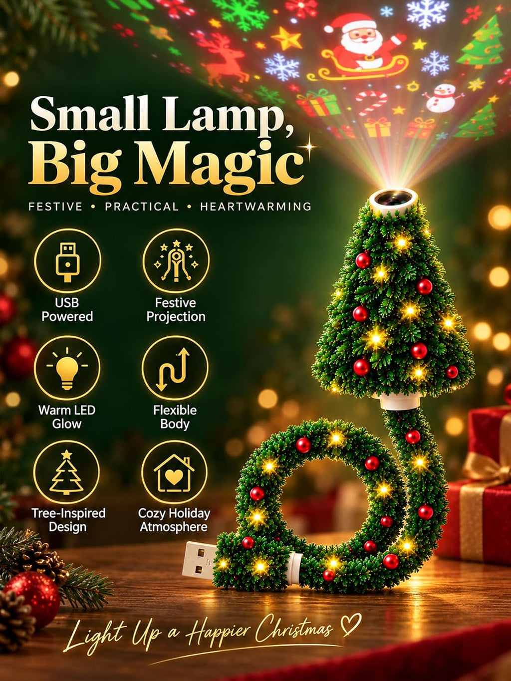 Plug and Play Hd USB Christmas Tree Projector with 6 Festive Scenes