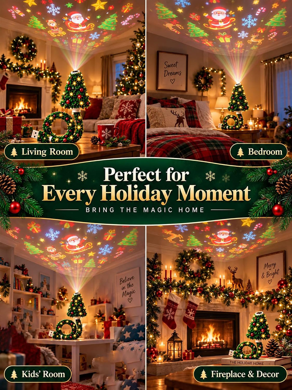 Plug and Play Hd USB Christmas Tree Projector with 6 Festive Scenes